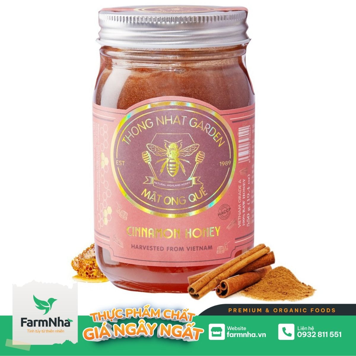 Mật Ong Quế Thống Nhất Garden 550Gr (Cinnamon Honey) - Giảm mỡ thừa, Cải Thiện Hệ Tiêu Hóa và Ngăn ngừa tim mạch, huyết áp