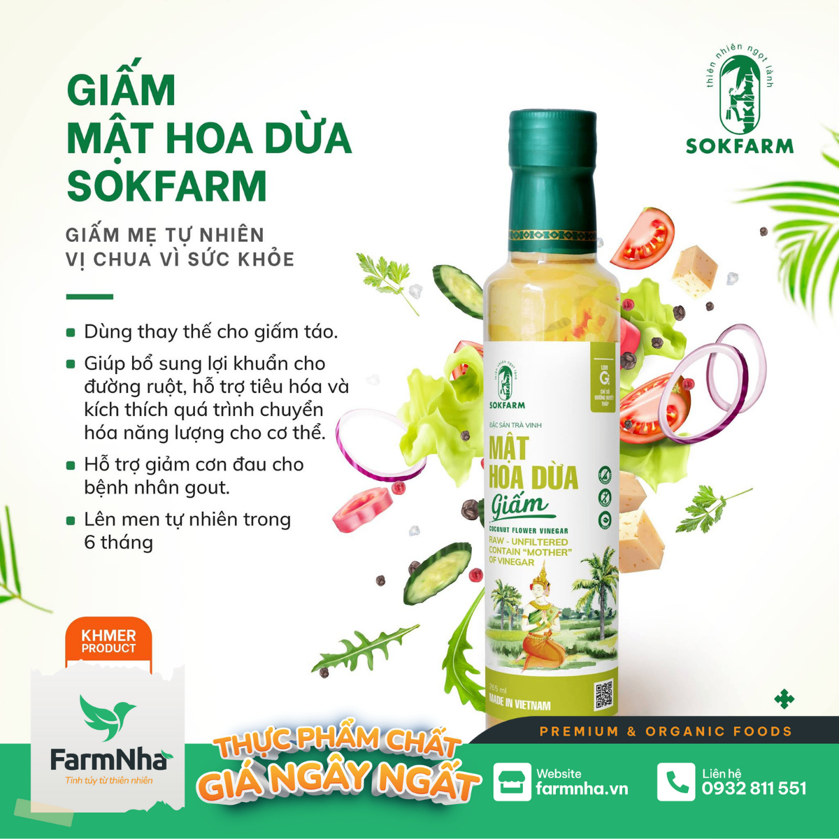 Giấm Mật Hoa Dừa Hữu Cơ Sokfarm 265ml - Vị Chua Tự Nhiên Cho Sức Khỏe Hoàn Hảo