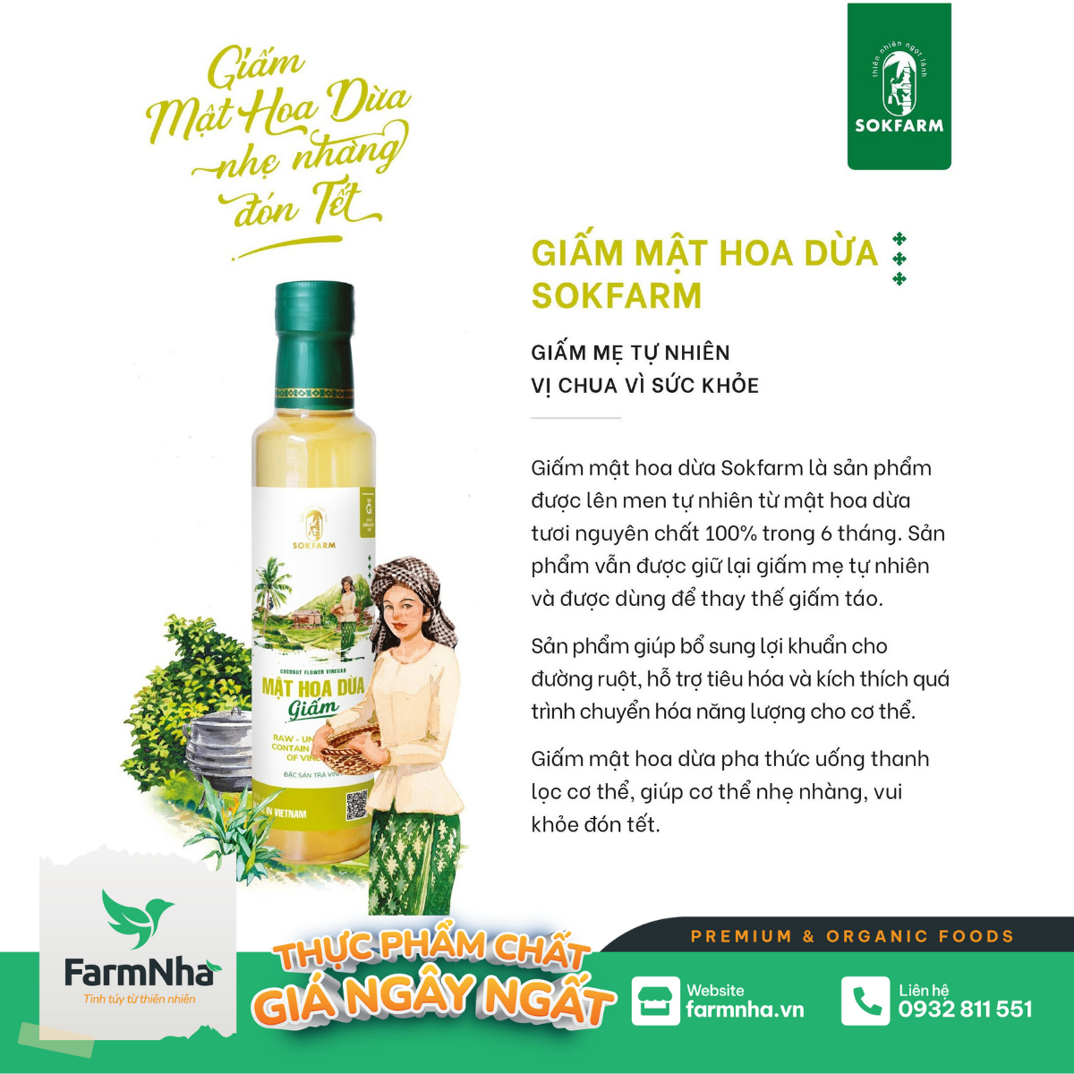 Giấm Mật Hoa Dừa Hữu Cơ Sokfarm 265ml - Vị Chua Tự Nhiên Cho Sức Khỏe Hoàn Hảo