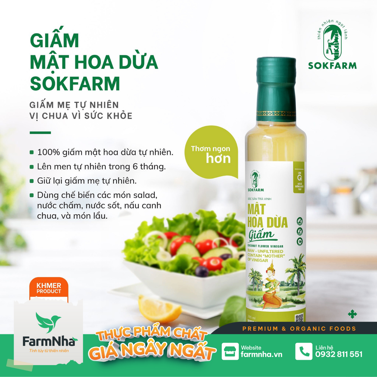 Giấm Mật Hoa Dừa Hữu Cơ Sokfarm 265ml - Vị Chua Tự Nhiên Cho Sức Khỏe Hoàn Hảo