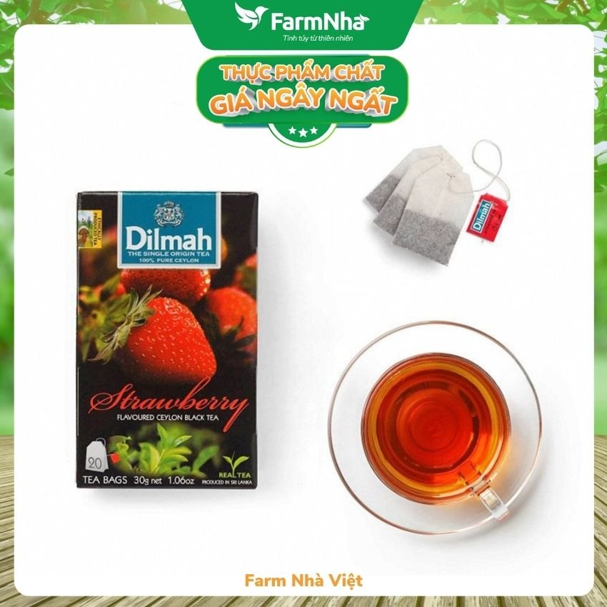 (Combo 3 Hộp) Trà Dilmah Strawberry Vị Dâu túi lọc 30g 20 túi x 1.5g - Tinh hoa trà Sri Lanka