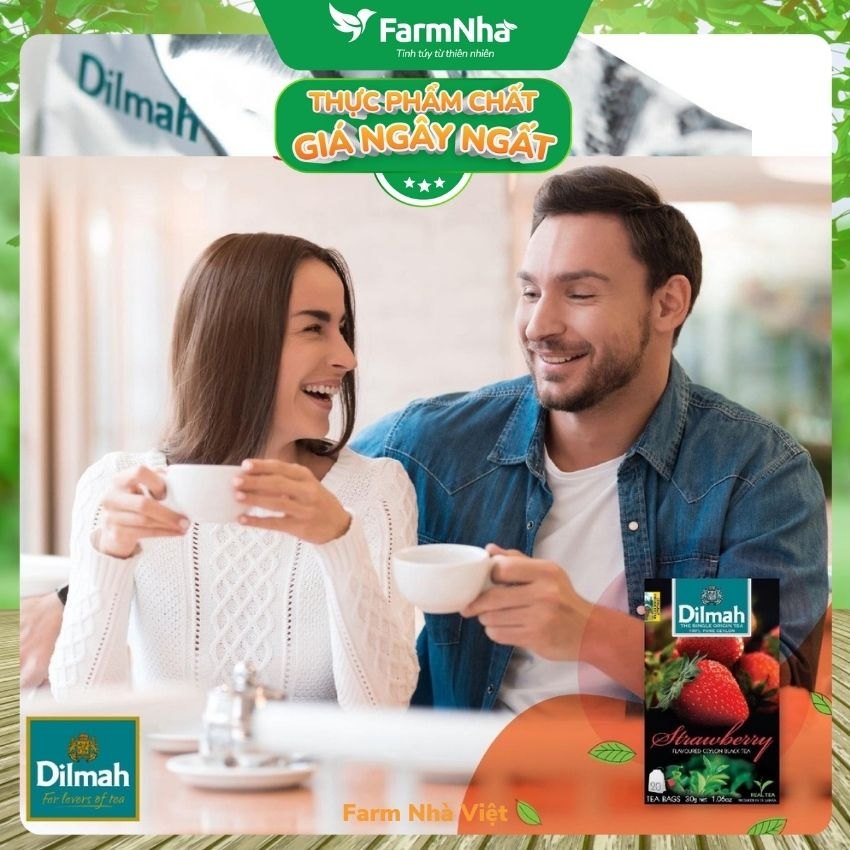 (Combo 3 Hộp) Trà Dilmah Strawberry Vị Dâu túi lọc 30g 20 túi x 1.5g - Tinh hoa trà Sri Lanka