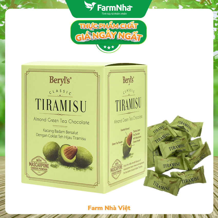 Socola Tiramisu Almond Green Tea Chocolate 100g Beryl's - Socola hạnh nhân trà xanh hấp dẫn với bột phô mai Mascarpone Ý