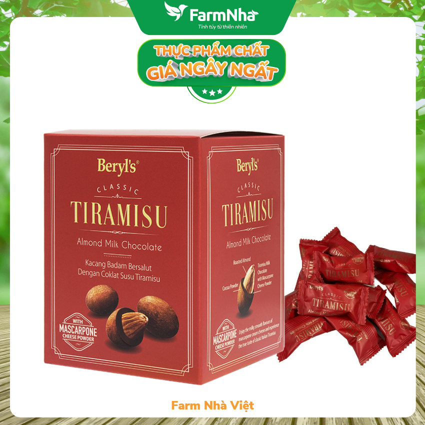 Socola Tiramisu Almond Milk Chocolate 100g Beryl's - Socola sữa hạnh nhân hấp dẫn với bột phô mai mascarpone Ý