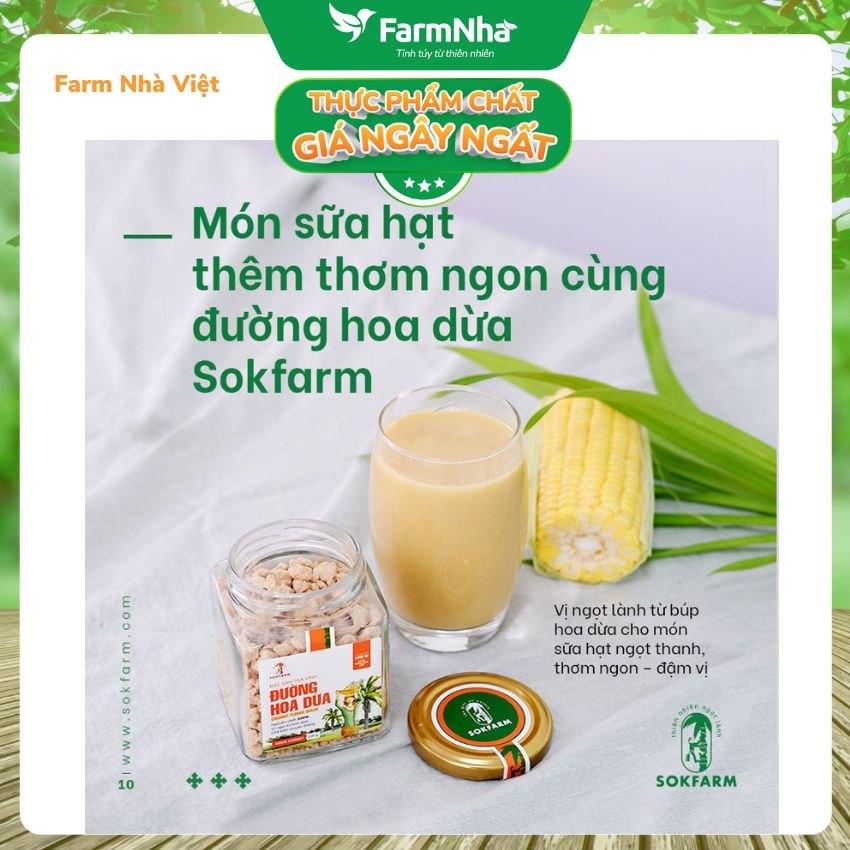 (Combo 3) Đường hoa dừa Hữu Cơ Sokfarm túi 1kg - Chỉ số đường huyết thấp, tăng cường sức khỏe