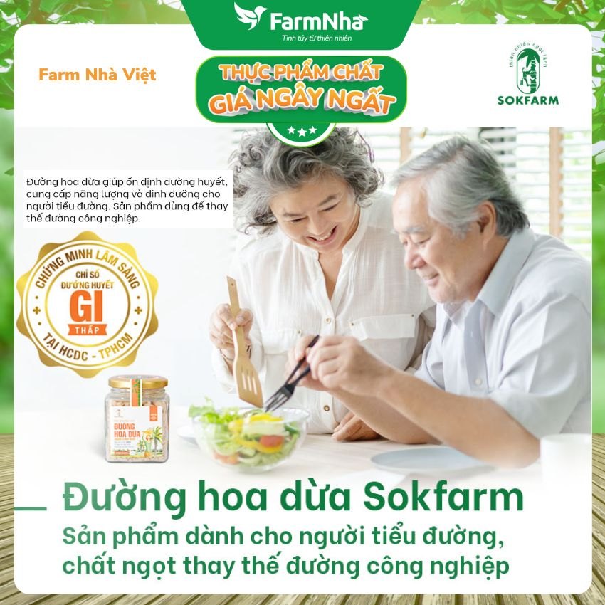 (Combo 3) Đường hoa dừa Hữu Cơ Sokfarm Túi 300gr - Chỉ số đường huyết thấp, tăng cường sức khỏe