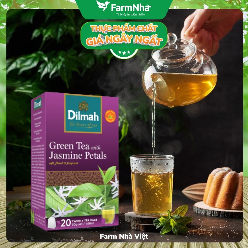 (Combo 2 Hộp) Trà Dilmah Green Tea with Jasmine Petals 30g 20 Túi Lọc x 1,5g Hương hoa Nhài