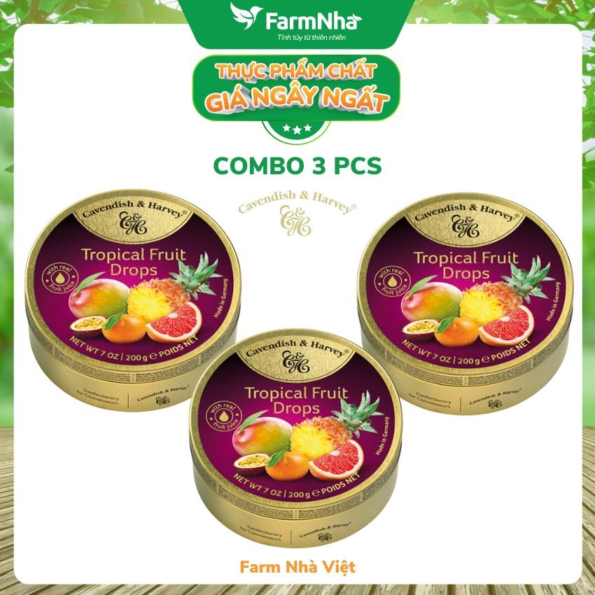 (Combo 3 hộp) Kẹo trái cây Cavendish & Harvey vị TROPICAL FRUIT 200gr - Hương vị tự nhiên tuyệt vời từ Đức