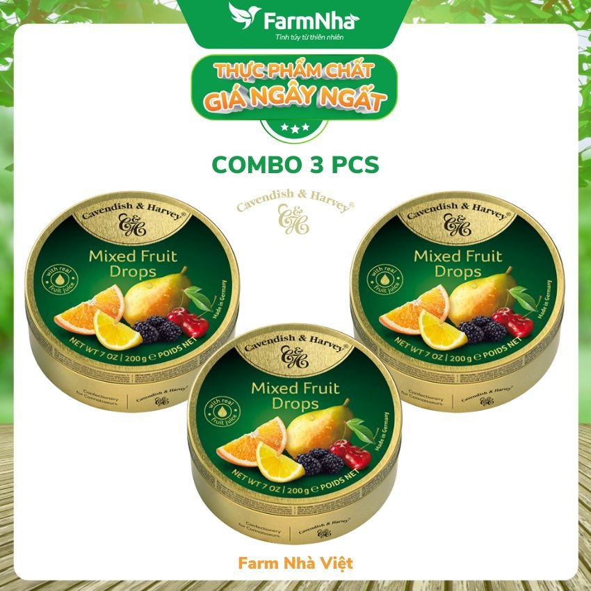 (Combo 3 hộp) Kẹo trái cây Cavendish & Harvey vị MIXED FRUIT 200gr - Sản phẩm với hương vị tuyệt vời từ Đức