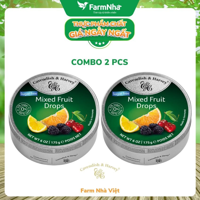 (Combo 2 hộp) Kẹo trái cây Cavendish & Harvey vị MIXED FRUIT Sugar Free 175gr - Vị ngon tự nhiên tuyệt vời từ Đức