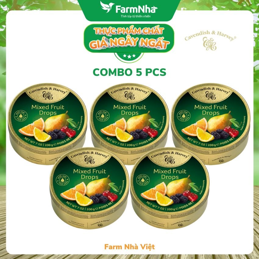 (Combo 5 hộp) Kẹo trái cây Cavendish & Harvey vị MIXED FRUIT 200gr - Sản phẩm với hương vị tuyệt vời từ Đức