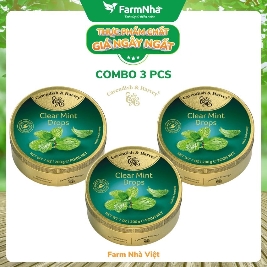 (Combo 3 hộp) Kẹo Cavendish & Harvey vị CLEAR MINT 200gr - Hương vị tuyệt vời từ Đức