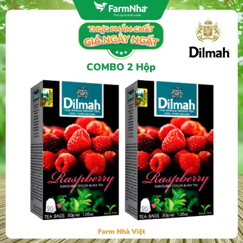 (Combo 2 Hộp) Trà Dilmah Raspberry vị Mâm Xôi túi lọc 30g 20 túi x 1.5g - Tinh hoa trà Sri Lanka