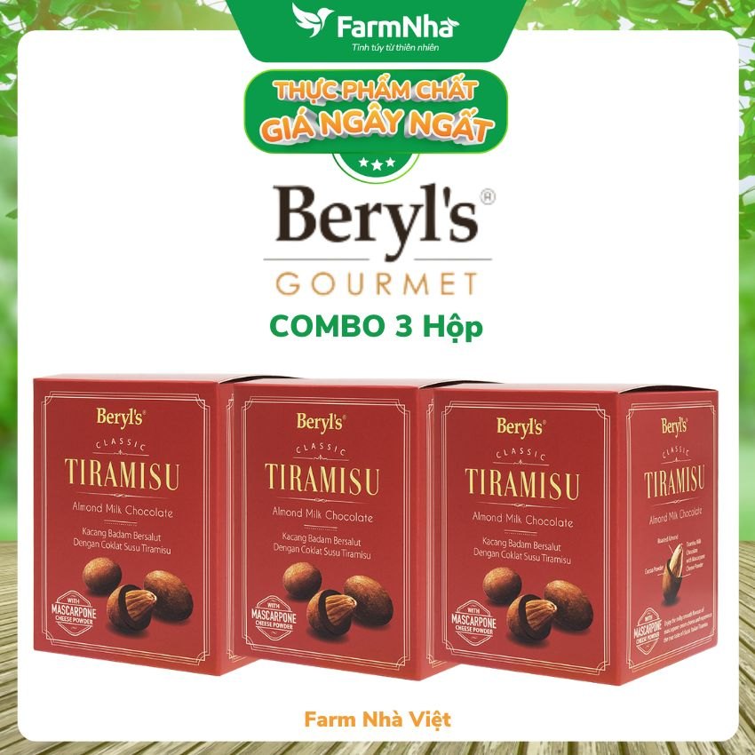 (Combo 3 Hộp) Socola Tiramisu Almond Milk Chocolate 100g Beryls - Socola sữa hạnh nhân hấp dẫn với bột phô mai mascarpone Ý