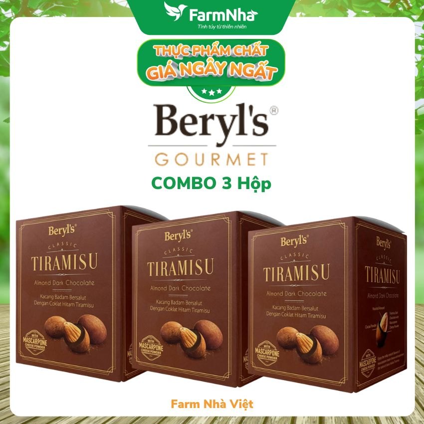 (Combo 3 Hộp) Socola Tiramisu Almond Dark Chocolate 100g Beryls - Socola đen ngon hấp dẫn với bột phô mai Ý mascarpone