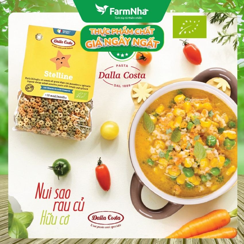 Nui Hữu Cơ Rau Củ Cho Bé Dalla Costa Hình Sao 200g - Dalla Costa Organic Baby Pasta Stelline