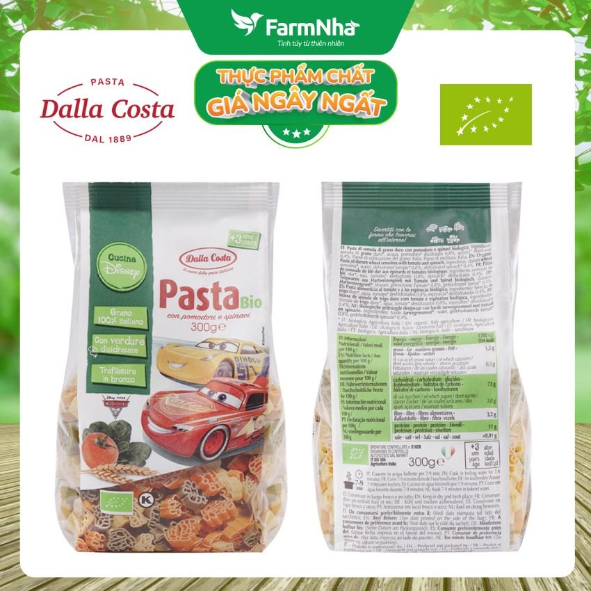 Nui Hữu Cơ Rau Củ Cho Bé Dalla Costa Hình Ô Tô 300g - Dalla Costa Organic Pasta Bio Disney Pixar Cars