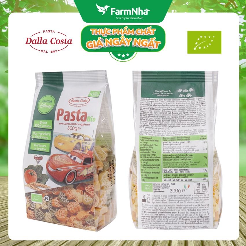 Nui Hữu Cơ Rau Củ Cho Bé Dalla Costa Hình Ô Tô 300g - Dalla Costa Organic Pasta Bio Disney Pixar Cars