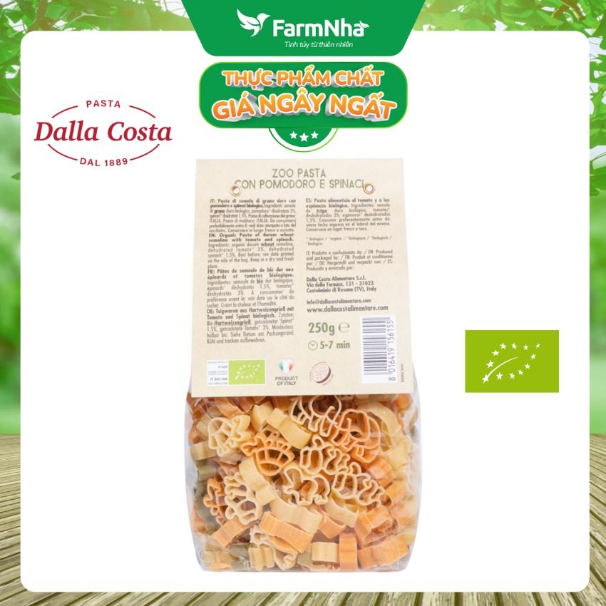 Nui Hữu Cơ Rau Củ Cho Bé Dalla Costa Hình Thú 250g - Dalla Costa Organic Baby Pasta Zoo