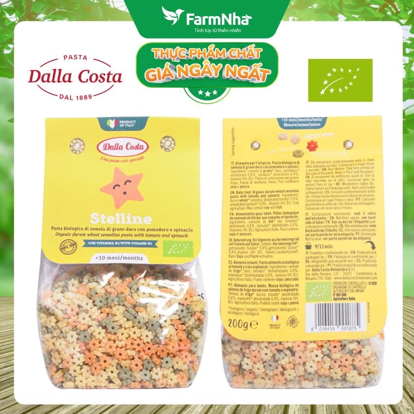 Nui Hữu Cơ Rau Củ Cho Bé Dalla Costa Hình Sao 200g - Dalla Costa Organic Baby Pasta Stelline