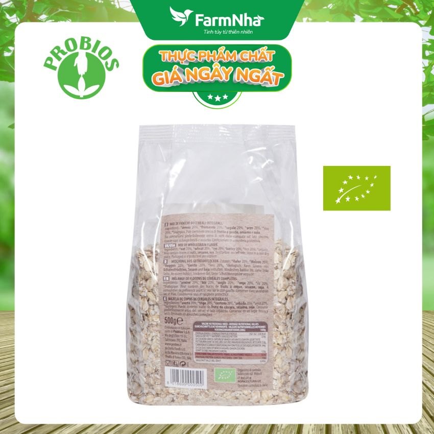 Ngũ Cốc Hỗn Hợp 5 Loại Hạt Hữu Cơ Cán Dẹp 500g ProBios Organic 5 WholeGrain Flakes - Lựa Chọn Sức Khỏe Từ Tự Nhiên