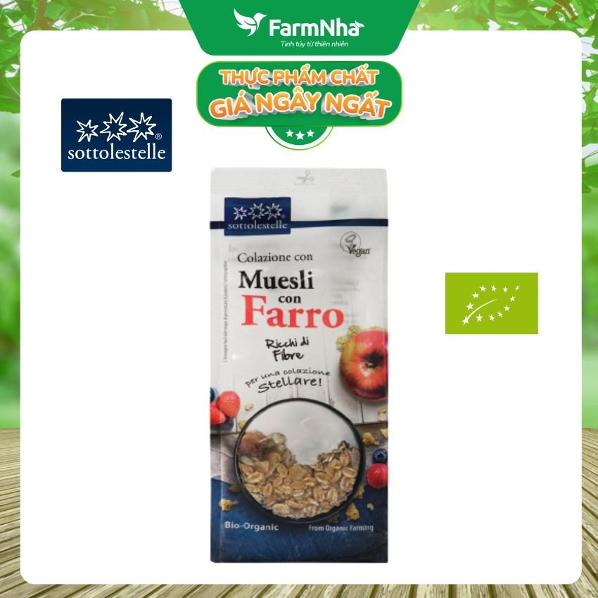 Ngũ cốc Muesli nho khô hữu cơ 350g Sottolestelle Organic Muesli con Farro Raisins - Sự Lựa Chọn Sức Khỏe Từ Tự Nhiên