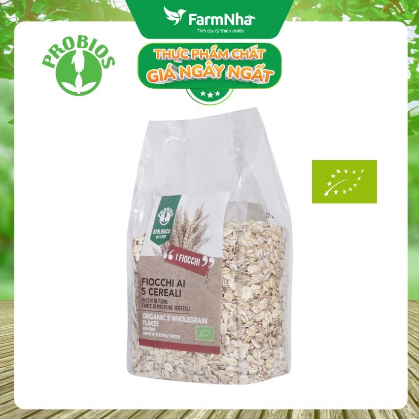 Ngũ Cốc Hỗn Hợp 5 Loại Hạt Hữu Cơ Cán Dẹp 500g ProBios Organic 5 WholeGrain Flakes - Lựa Chọn Sức Khỏe Từ Tự Nhiên