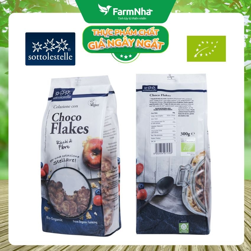 Ngũ Cốc Hữu Cơ Bắp Ngô Socola 300g Sottolestelle Organic Choco Flakes - Bữa Sáng Đầy Năng Lượng và Sức Khỏe