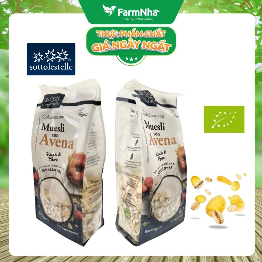 Ngũ Cốc Hữu Cơ yến mạch bắp ngô cán dẹp Sottolestelle 350g Organic Muesli con Avena - Khẩu phần ăn giảm cân