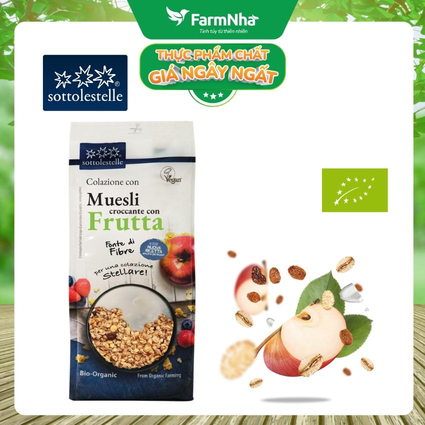 Ngũ Cốc Giòn Muesli Trái Cây hữu cơ Sottolestelle 350g Organic Muesli croccante con Frutta