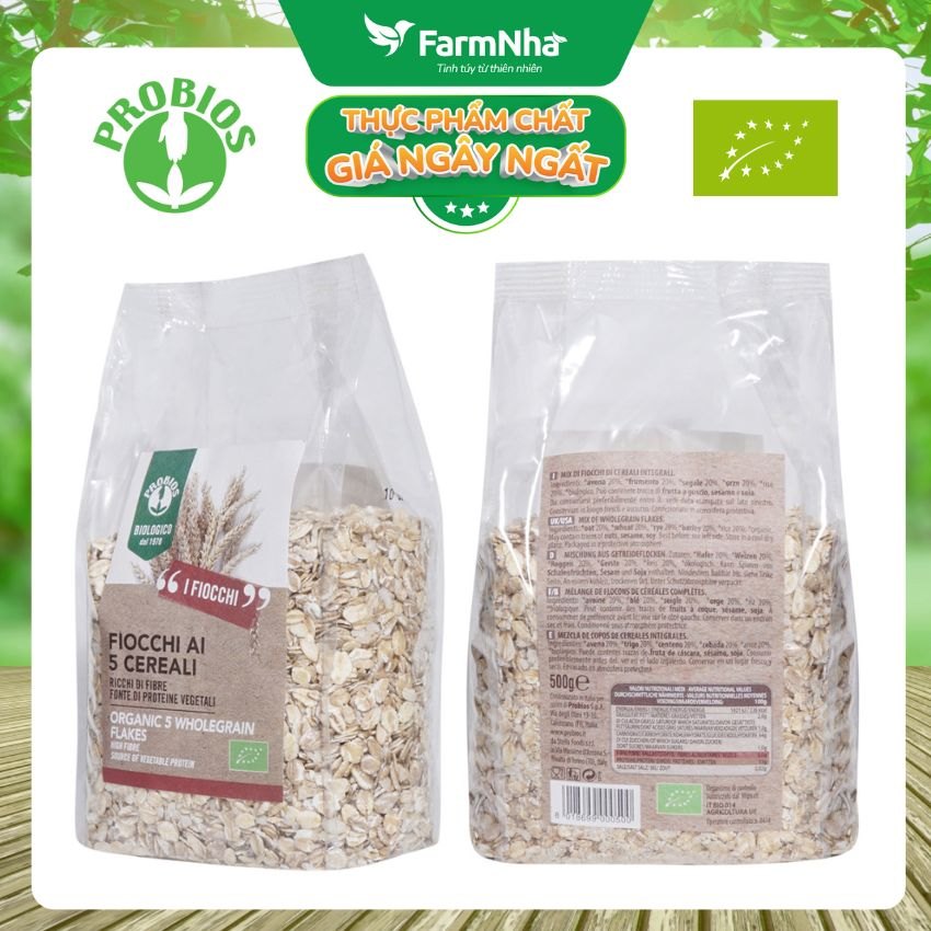 Ngũ Cốc Hỗn Hợp 5 Loại Hạt Hữu Cơ Cán Dẹp 500g ProBios Organic 5 WholeGrain Flakes - Lựa Chọn Sức Khỏe Từ Tự Nhiên