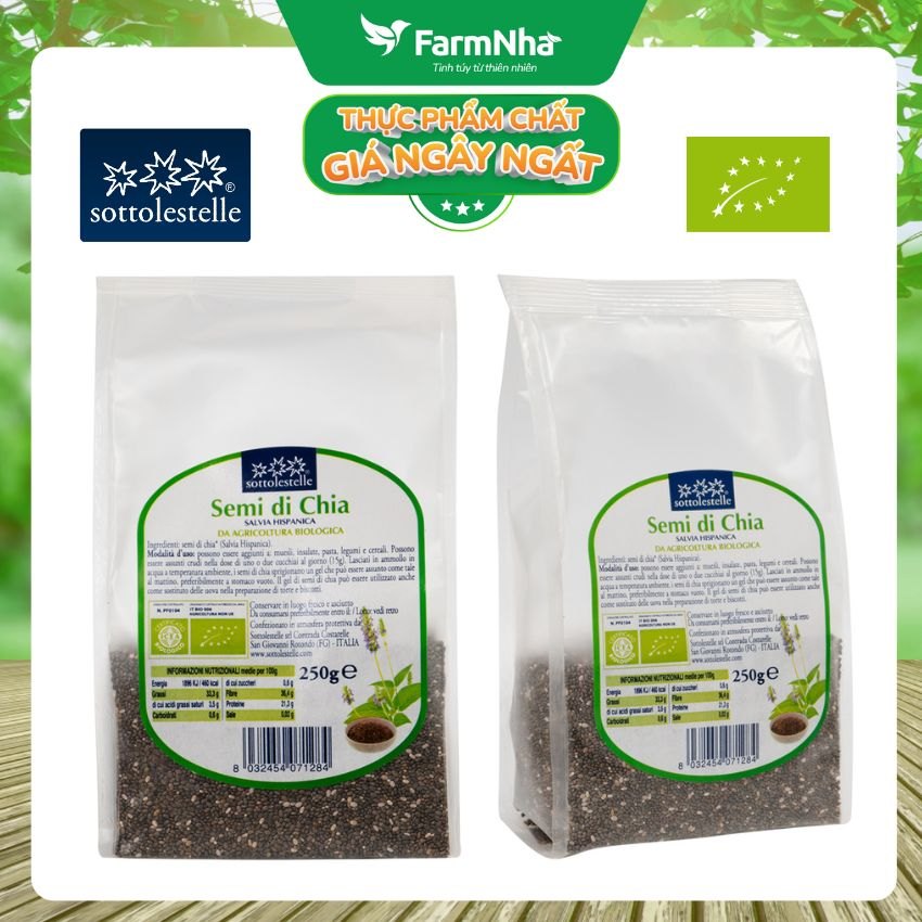 Hạt Chia hữu cơ 250g Sottolestelle Organic Chia Seeds - Dồi dào Omega 3, canxi cùng các vitamin và khoáng chất quý giá