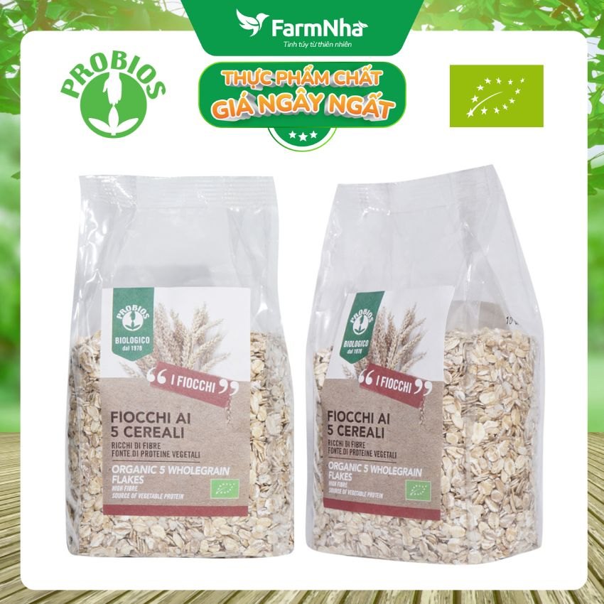 Ngũ Cốc Hỗn Hợp 5 Loại Hạt Hữu Cơ Cán Dẹp 500g ProBios Organic 5 WholeGrain Flakes - Lựa Chọn Sức Khỏe Từ Tự Nhiên