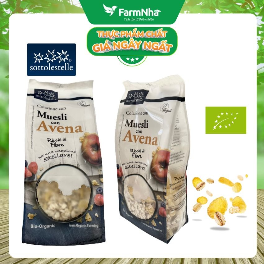 Ngũ Cốc Hữu Cơ yến mạch bắp ngô cán dẹp Sottolestelle 350g Organic Muesli con Avena - Khẩu phần ăn giảm cân