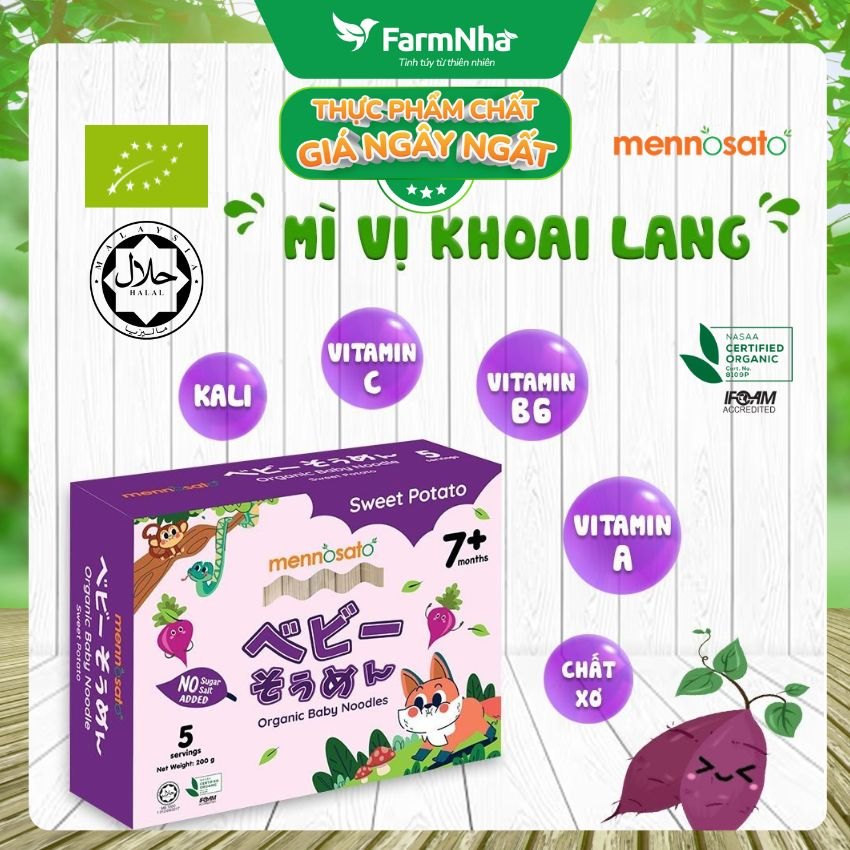 Mì Sợi Ăn Dặm Rau Củ Hữu Cơ Cho Bé Vị Khoai Lang 200g MenNoSato Organic Baby Noodles Sweet Potato