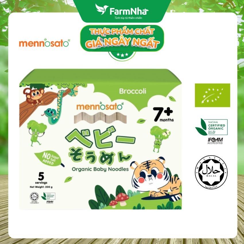 Mì Sợi Ăn Dặm Rau Củ Hữu Cơ Cho Bé Vị Bông Cải Xanh 200g MenNoSato Organic Baby Noodles Broccoli