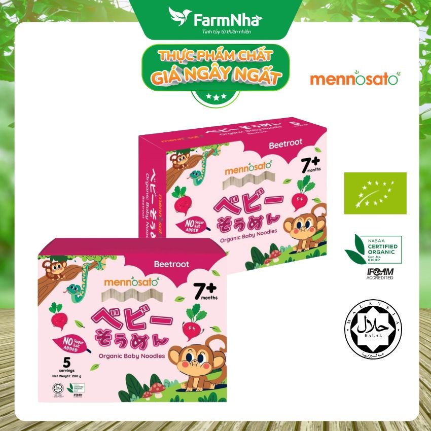 Mì Sợi Ăn Dặm Rau Củ Hữu Cơ Cho Bé Vị Củ Dền 200g MenNoSato Organic Baby Noodles Beetroot