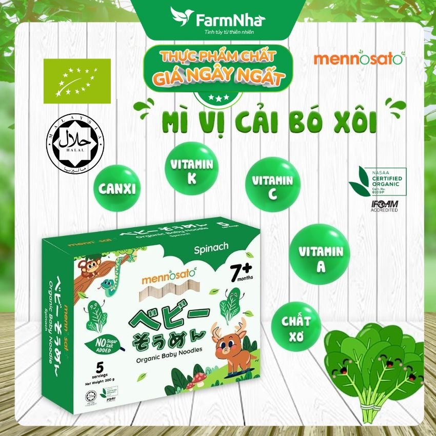 Mì Rau Củ Hữu Cơ Cho Bé Vị Cải Bó Xôi 200g MenNoSato Organic Baby Noodles Spinach