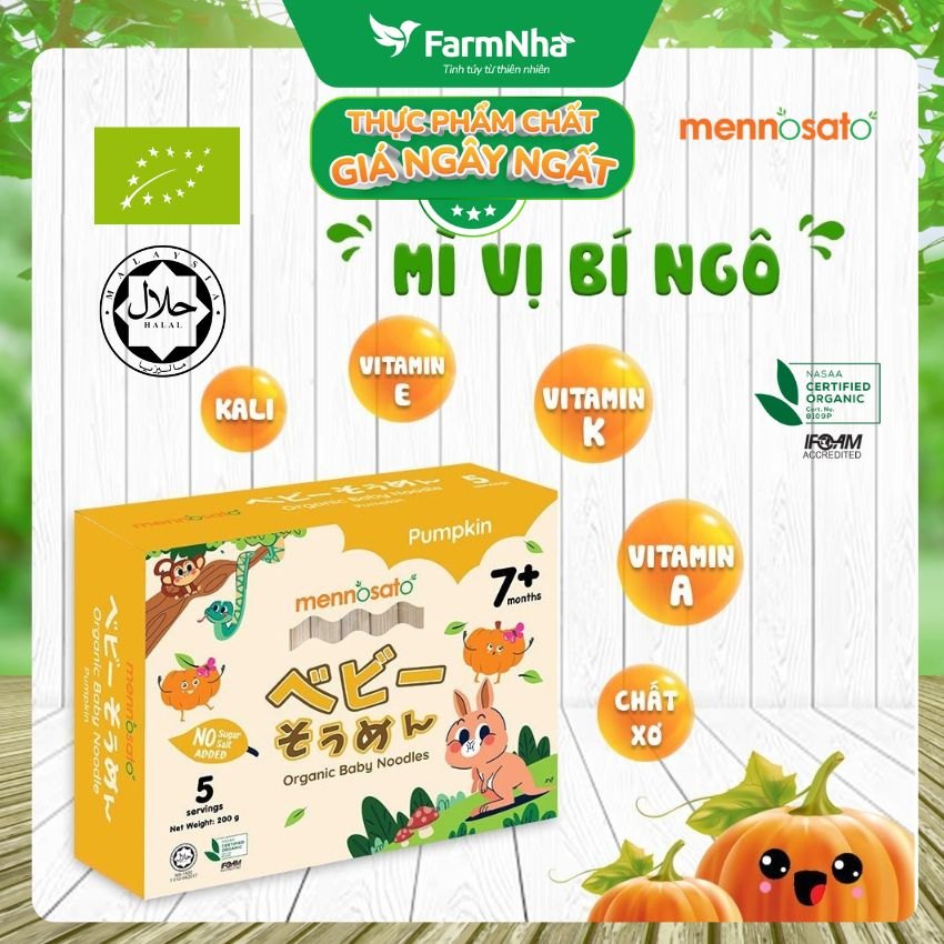 Mì Sợi Ăn Dặm Rau Củ Hữu Cơ Cho Bé Vị Bí Ngô 200g MenNoSato Organic Baby Noodles Pumpkin