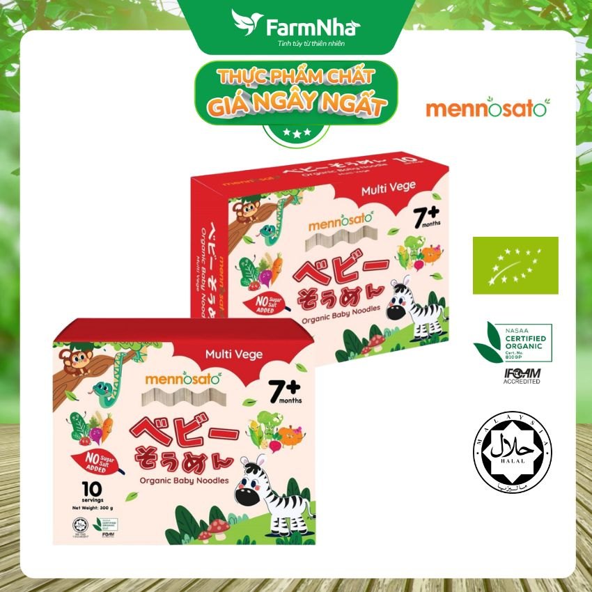 Mì Sợi Ăn Dặm Rau Củ Hữu Cơ Cho Bé Hỗn Hợp 10 Vị 300g MenNoSato Organic Baby Noodles Multi Vege