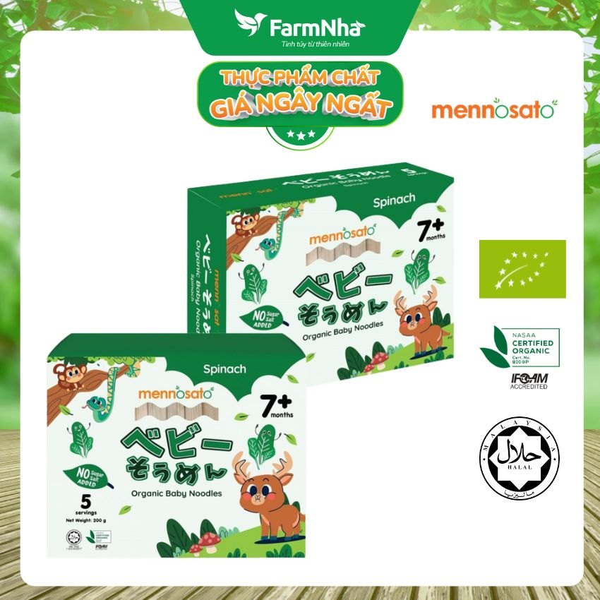 Mì Rau Củ Hữu Cơ Cho Bé Vị Cải Bó Xôi 200g MenNoSato Organic Baby Noodles Spinach