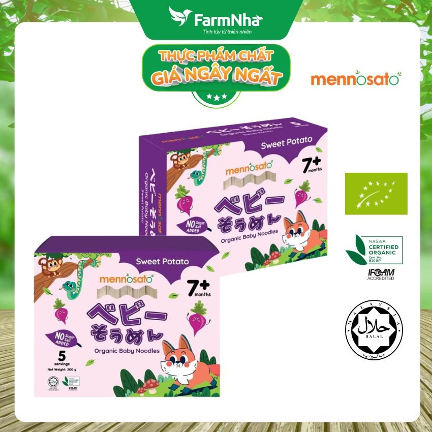 Mì Sợi Ăn Dặm Rau Củ Hữu Cơ Cho Bé Vị Khoai Lang 200g MenNoSato Organic Baby Noodles Sweet Potato