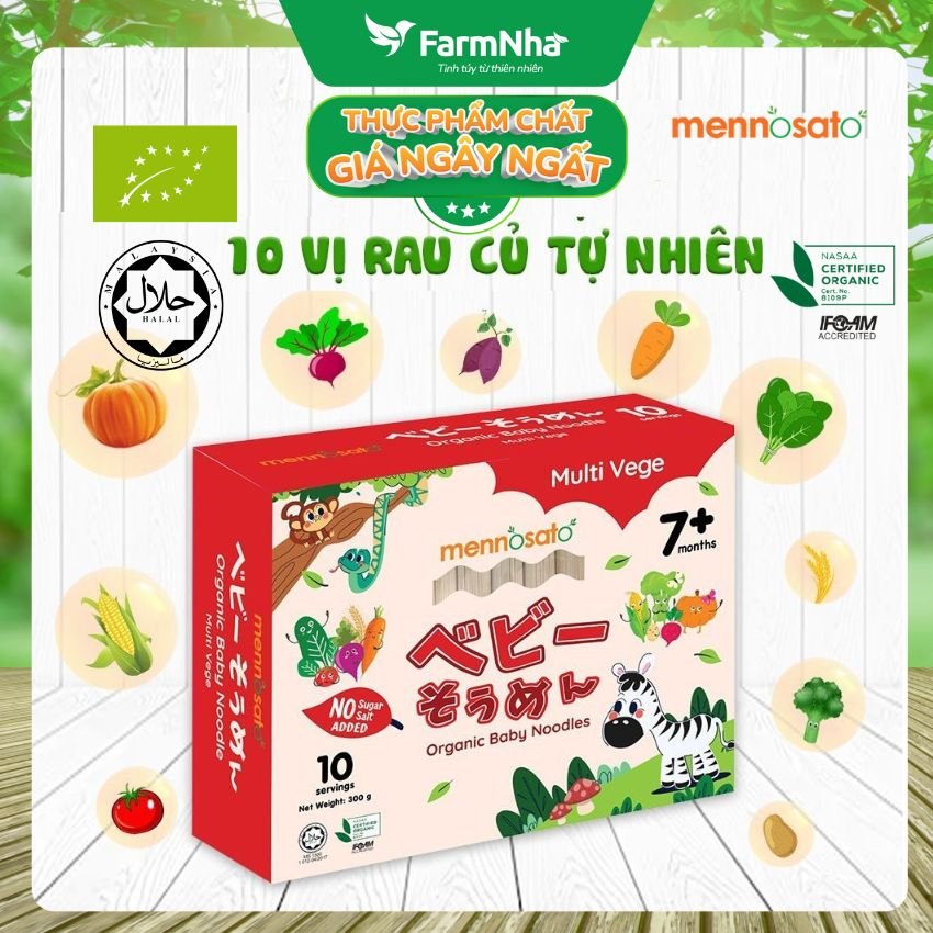 Mì Sợi Ăn Dặm Rau Củ Hữu Cơ Cho Bé Hỗn Hợp 10 Vị 300g MenNoSato Organic Baby Noodles Multi Vege