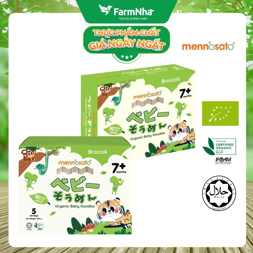 Mì Sợi Ăn Dặm Rau Củ Hữu Cơ Cho Bé Vị Bông Cải Xanh 200g MenNoSato Organic Baby Noodles Broccoli