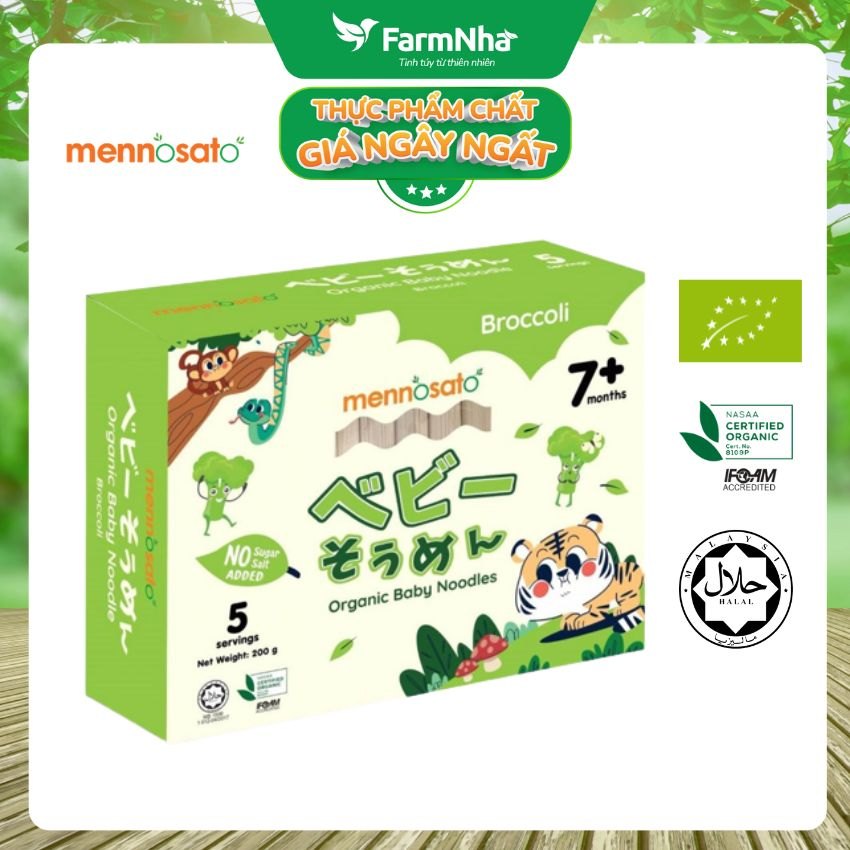 Mì Sợi Ăn Dặm Rau Củ Hữu Cơ Cho Bé Vị Bông Cải Xanh 200g MenNoSato Organic Baby Noodles Broccoli