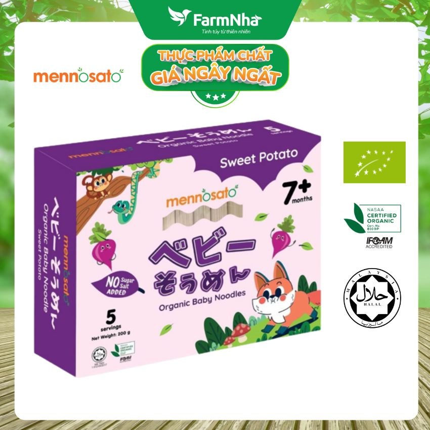 Mì Sợi Ăn Dặm Rau Củ Hữu Cơ Cho Bé Vị Khoai Lang 200g MenNoSato Organic Baby Noodles Sweet Potato