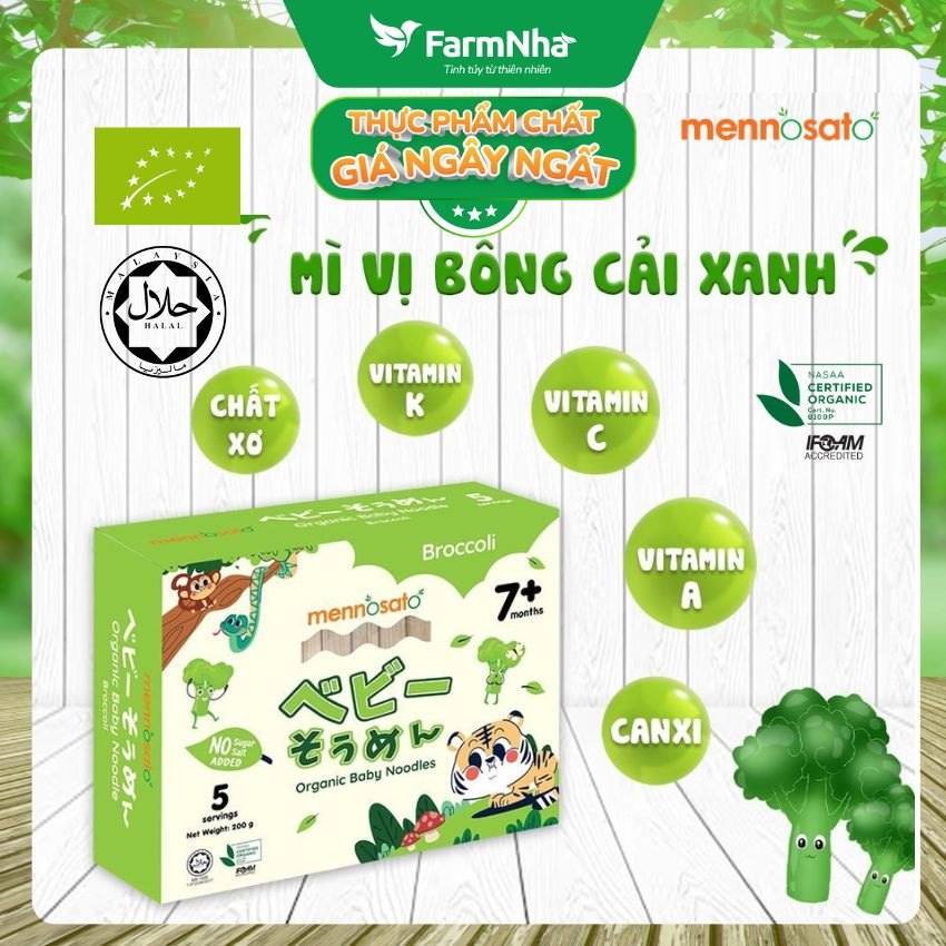 Mì Sợi Ăn Dặm Rau Củ Hữu Cơ Cho Bé Vị Bông Cải Xanh 200g MenNoSato Organic Baby Noodles Broccoli