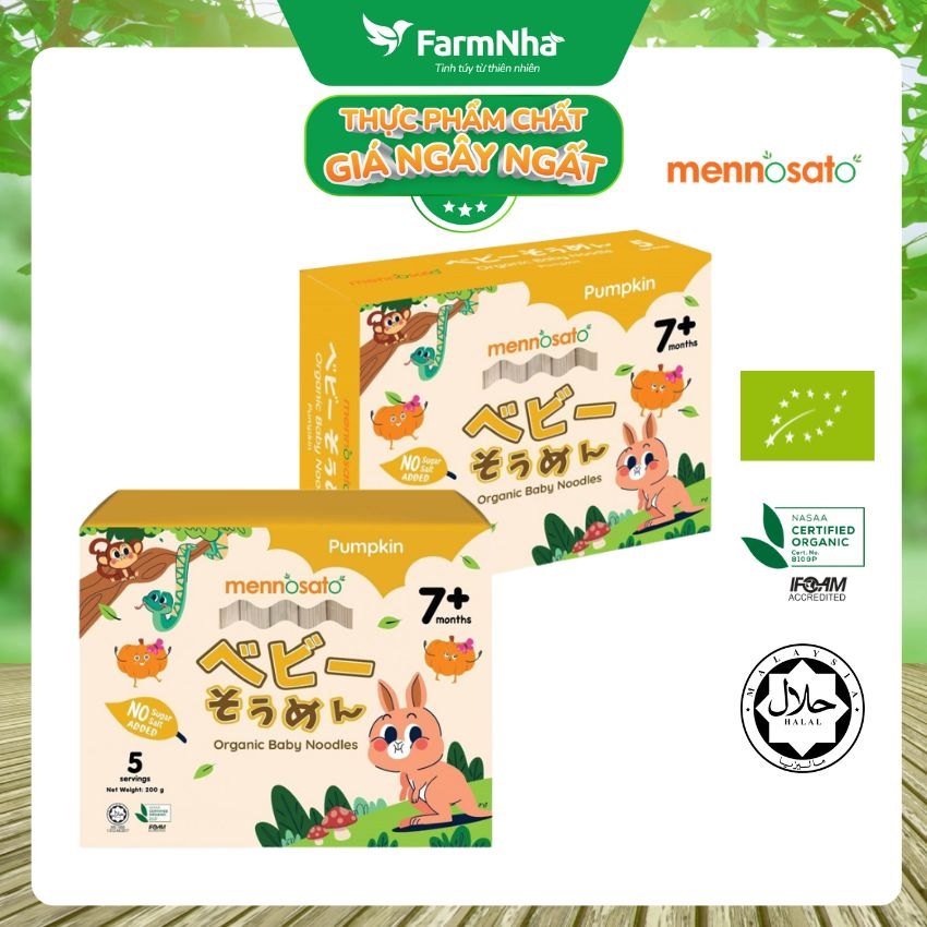 Mì Sợi Ăn Dặm Rau Củ Hữu Cơ Cho Bé Vị Bí Ngô 200g MenNoSato Organic Baby Noodles Pumpkin