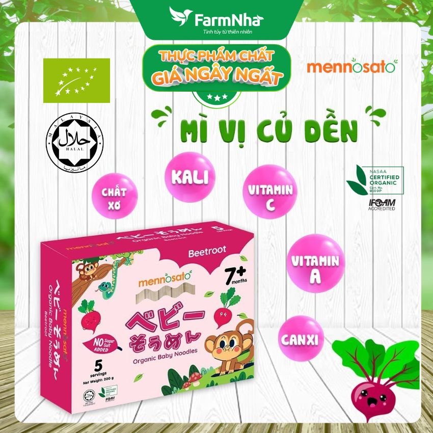 Mì Sợi Ăn Dặm Rau Củ Hữu Cơ Cho Bé Vị Củ Dền 200g MenNoSato Organic Baby Noodles Beetroot