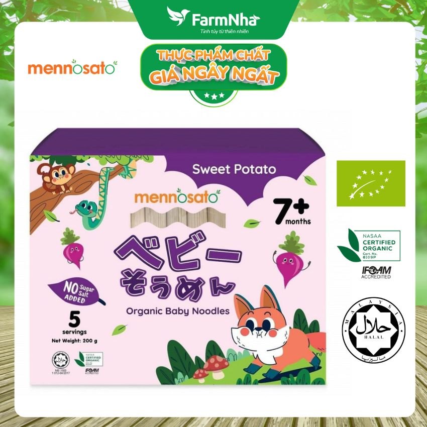 Mì Sợi Ăn Dặm Rau Củ Hữu Cơ Cho Bé Vị Khoai Lang 200g MenNoSato Organic Baby Noodles Sweet Potato